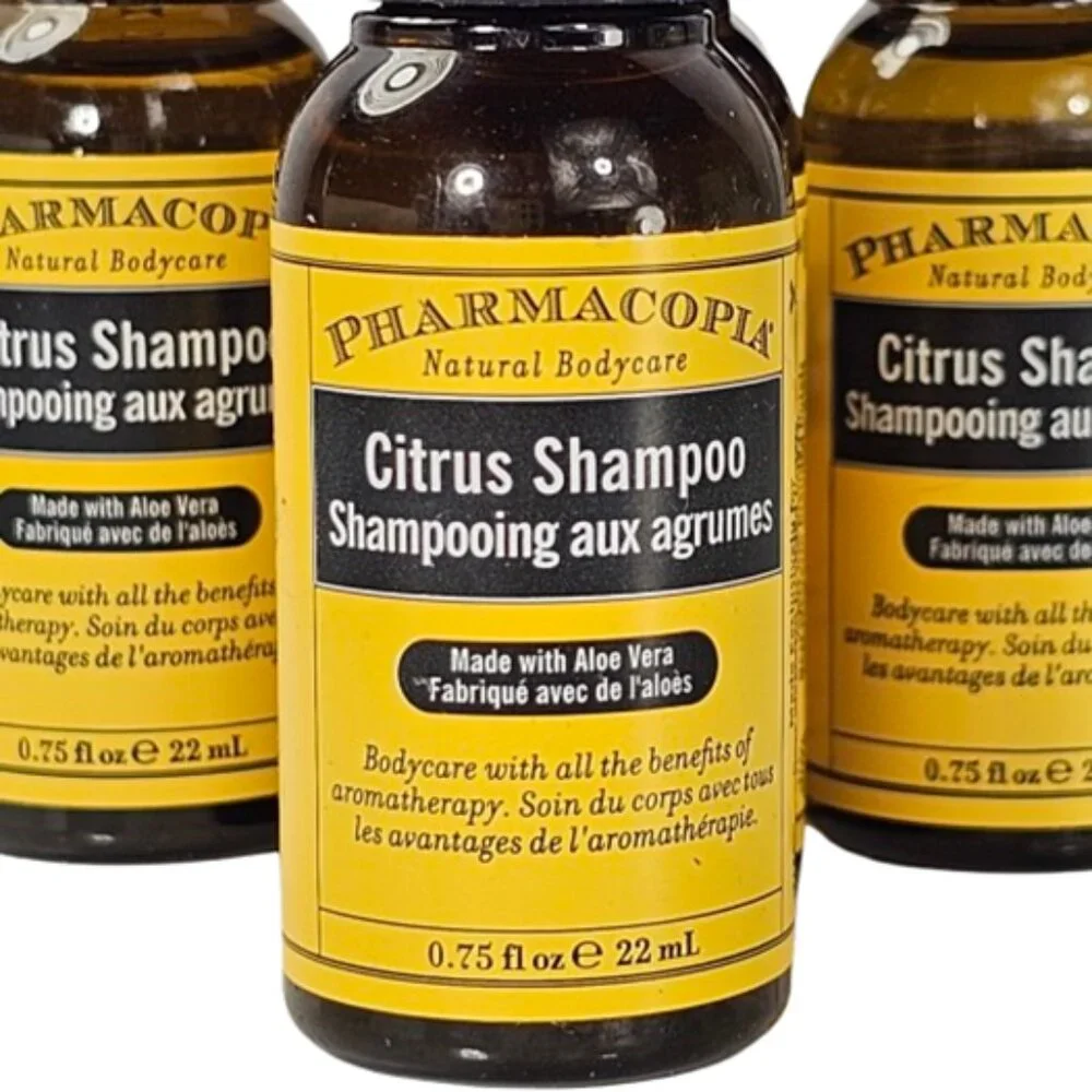 Set of 5 Pharmacopia Citrus Shampoo Vera Aromatherapy 0.75 Fl Oz Travel Bottle